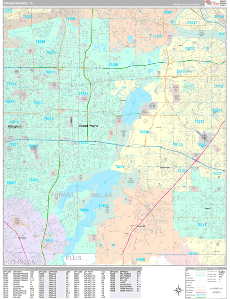 Grand Prairie, TX Wall Map